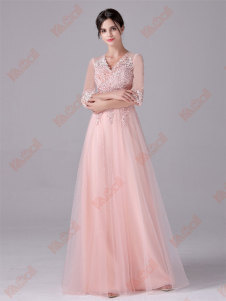 evening gown with layered mesh design